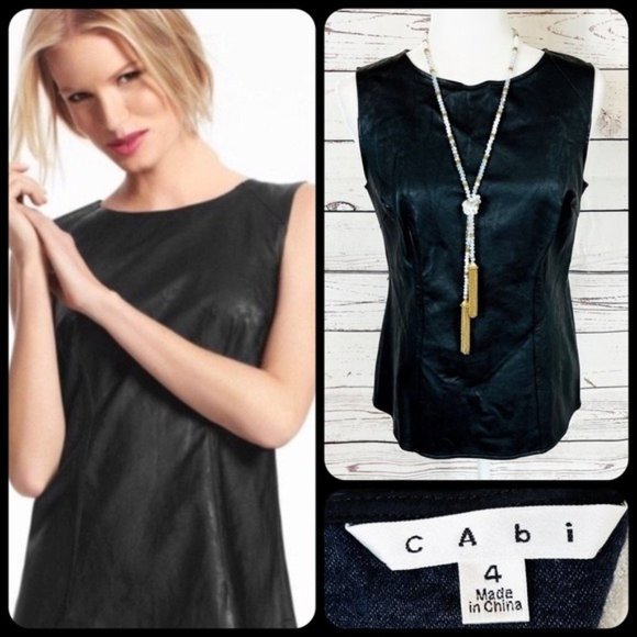 CAbi Tops Cabi 56 Black Faux Leather Sleeveless Top 4 Poshmark